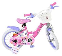 Volare Disney Minnie Cutest Ever Pink Kids Bike | Ages 3.5-5 | 14 Inch Wheel | 2 Handbrakes (Front & Back), Removable Stabilisers & Pedal Reflectors | Adjustable Height | Handlebar Basket | Girls Gift