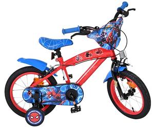 Volare Marvel Spider-Man Kids Bike | Age 3.5-5 | 14 Inch Wheel | 2 Handbrakes (Front & Back Wheel), Removable Stabilisers, Chain Guard & Pedal Reflectors | Adjustable Saddle Height | Girls & Boys Gift