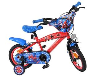 Volare Marvel Spider-Man Kids Bike | Ages 3-5 | 12 Inch Wheel | 2 Handbrakes (Front & Back Wheel), Removable Stabilisers, Chain Guard & Pedal Reflectors | Adjustable Saddle Height | Girls & Boys Gift