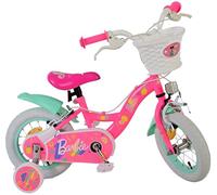 Volare Mattel Barbie Pink Kids Bike | Ideal for Ages 3-4 | 12 Inch Wheel | 2 Handbrakes (Front & Back), Removable Stabilisers & Pedal Reflectors | Adjustable Height | Handlebar Basket | Gift for Girls
