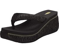 VOLATILE Canova Women's Platform Wedge Flip Flop Sandal, Black Raffia, 4 UK