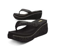 VOLATILE Women's Island Wedge Sandal, Black Raffia, 5 UK