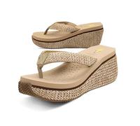 VOLATILE Women's Island Wedge Sandal, Natural Raffia, 5 UK