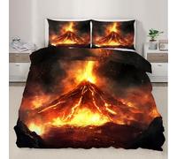 Volcanic Eruption Duvet Cover Double Natural Disaster Comforter Cover Fiery Lava Mountain Comforter Set Natural Landscape Bedding Set Soft Microfiber with Pillowcases with Zipper Ties