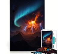 Volcanic Eruption with Aurora Borealis 1000 Piece Jigsaws for Adults Brain Recall Game Tight Interlock No Gaps Calming Mental Break Activity (50x75cm)