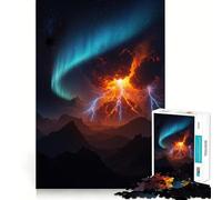 Volcanic Eruption with Aurora Borealis Adult Jigsaw Puzzles1000 Pieces Brain Game Gift High Precision Die Cut Relaxing Indoor Group Activity (38x52cm)
