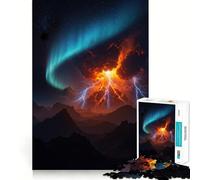 Volcanic Eruption with Aurora Borealis Jigsaw Puzzle1000 Pieces Mind Train Fun Clean Cut Sturdy Components Captivating Leisure for Cozy Indoors (38x26cm)
