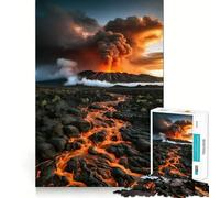 Volcanic Eruption with Lava Flow 1000 Adult Pieces Jigsaw Puzzle Mind Challenge Toy Neat Cut Perfect Alignment Family Fun Night Activity (38x52cm)
