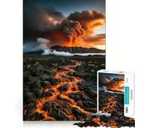 Volcanic Eruption with Lava Flow Adults Puzzles 1000 Piece Jigsaws Recall Skill Fun High Precision Die Cut Easy to Learn Family Enjoyment (50x75cm)
