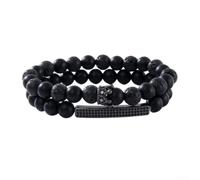 Volcanic Glass Beaded Jewelry with Crown-Form Zirconia Spacers and Continuous Elastic Band for Layering