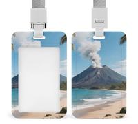 Volcanic Island ID Badge Holder with Lanyard Vertical Badge Reel Clip Durable Clear Window Name Tag ABS Plastic Push-Pull Design ID Card Holder for Office, Nurses, Employees
