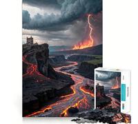 Volcanic Landscape with Castle And Lightning 1000 Piece Puzzle For Adults Mind Skill Play Laser Cut for Flawless Fit Rewarding Activity for Rainy Days (50x75cm)