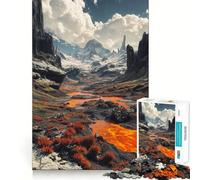Volcanic Landscape with Snow-Capped Mountains Jigsaw Puzzle 1000 Mental Recall Game High Accuracy Cutting Craft Interactive Brain Challenge for Home (38x26cm)