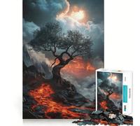 Volcanic Landscape with Tree Jigsaw Puzzle 1000 Pieces Mental Focus Game Precision Cut Smooth Edges Absorbing Activity for Quiet Nights (38x52cm)
