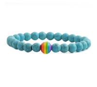 Volcanic Stone Couple Bracelet, Colorful Beads, White Turquoise, Tiger Eye Stone Beaded Bracelet Blue turquoise