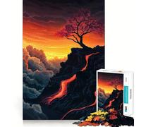 Volcanic Sunset Landscape Adults 1000 Pieces Puzzle Mental Fun Game Advanced Laser Cutting Tech Amusing Challenge for Waiting Time (50x75cm)