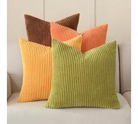 Volcanics 4 Packs Orange Cushion Covers 50x50 cm (20x20 Inch) for Living Room Couch Bed Sofa, Rustic Farmhouse Boho Home Decor, Soft Plush Striped Corduroy Square Throw Pillow Covers