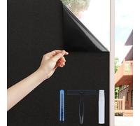 Volcanics Blackout Window Film with Installation Tools, Privacy Frosted Sun Blocking Black Window Cover Room Darkening Window Tint for Home Static Cling 100% Light Blocking 17.5 x 78.7 Inches