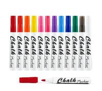 Volcanics Liquid Chalk Markers - Pack of 12 Bright Colours, Fine Tip Chalk Pens for Blackboard, Chalkboards, Windows, Glass, Erasable Wet Wipe Neon Ink, Ideal for Teachers Office & Home Use