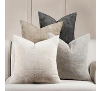 Volcanics Neutral Cushion Covers 45cm x 45cm Set of 4, Chenille Decorative Pillow Cases for Couch, Sofa, Bedroom, Living Room, Farmhouse & Mid-Century Modern Home Decor