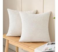 Volcanics Pack of 2 Cream White Decorative Chenille Cushion Covers 50x50cm, Soft Accent Couch Throw Pillow Covers with Embossed Pattern, Modern Minimalist Style for Sofa Bedroom Living Room
