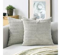 Volcanics Pack of 2 Light Grey Decorative Throw Pillow Covers 18x18 Inch, Soft Corduroy Striped Square Cushion Cases, Modern Farmhouse Boho Home Decor for Couch Bed Sofa Living Room