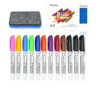 Volcanics Whiteboard Pens - 12 Pack Fine Tip Dry Erase Markers Assorted Colours with Magnetic Whiteboard Eraser - for School, Office, Home, Classroom