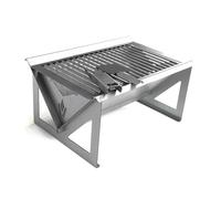 Volcann Flat Pack Portable BBQ with Full Grill Top - Compact Folding Charcoal Grill for Camping, Hiking, Picnics, Festivals and Small Garden Cooking - Heavy Duty UK Made Steel Fire Pit BBQ