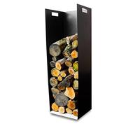 Volcann Modern 102cm Tall Steel Firewood Log Holder - Fireplace Wood Store, Metal Basket with Handheld, Storage for Indoor Woodstove, Fireside Accessories (Ivory White)