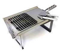 Volcann Portable BBQ and Cooktop with Meat Spike Grill Holder and Spatula - Flatpack Barbecue Smoker Stove Cook for Travel, Camping, Hiking, Fishing and more