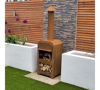 Volcann Woodfired Pizza Oven with Chimney Cap and Steel Patina Effect - Wood, logs, Charcoal Fired Outdoor Pizza, BBQ Grill Maker for Garden Space Cooking (Add Pizza Stone & Logs)