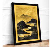 Volcano at Golden Hour Japandi Framed Wall Art Print A2 (59.4×42cm) Black, Wall Decor for Living Room, Bedroom, Office & Home, Ready to Hang, Art Gift