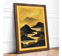 Volcano at Golden Hour Japandi Framed Wall Art Print A3 (42×29.7cm) Walnut, Wall Decor for Living Room, Bedroom, Office & Home, Ready to Hang, Art Gift
