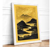 Volcano at Golden Hour Japandi Framed Wall Art Print A3 (42×29.7cm) White, Wall Decor for Living Room, Bedroom, Office & Home, Ready to Hang, Art Gift