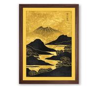 Volcano at Golden Hour Japandi Framed Wall Art Print A4 (29.7×21cm) Walnut, Wall Decor for Living Room, Bedroom, Office & Home, Ready to Hang, Art Gift