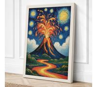 Volcano Beneath Twin Moons Canvas Wall Art Print 18x12 Inch (46 x 30 cm)