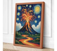 Volcano Beneath Twin Moons Canvas Wall Art Print 18x12 Inch (46 x 30 cm)