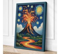 Volcano Beneath Twin Moons Canvas Wall Art Print 30x20 Inch