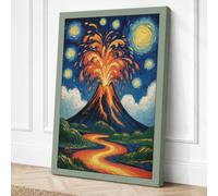 Volcano Beneath Twin Moons Canvas Wall Art Print 30x20 Inch (76 x 51 cm)