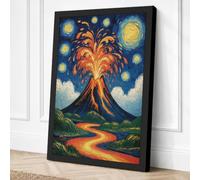 Volcano Beneath Twin Moons Canvas Wall Art Print 30x20 Inch (76 x 51 cm)