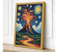 Volcano Beneath Twin Moons Canvas Wall Art Print 30x20 Inch (76 x 51 cm)