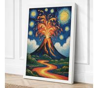 Volcano Beneath Twin Moons Canvas Wall Art Print 36x24 Inch