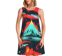Volcano Bloom Print Women's Summer Dresses Beach Casual Sleeveless Tank Oose Sundress with Pocket, Black, S