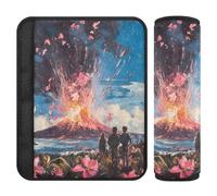 Volcano Erupted All Kinds of Flowers 2 Pack Seatbelt Shoulder Strap Cushion, Stop seat Belt Cutting into Neck, carseat Belt Pads