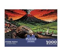 Volcano Komodo Dragon Jigsaw Puzzle Waterproof 1000 Piece Puzzles for Adults Impossible Challenging Games