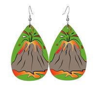 Volcano Ladies Leather Earrings Teardrop Drop Print Earrings Fashion Lightweight Daily Wear Party Date