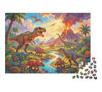 Volcano Landscape Jigsaw Puzzles 1000 Pieces Recycled Paper Dinosaur Extinction Adult Jigsaws Developing Boy & Girl‘s Intelligence Educational Game for Family 38x26cm/1000pcs