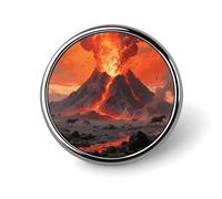 Volcano Landscape Wonder Lapel Pin Metal Brooch Badge Round Button Enamel Style Pinback for Hats Bags Clothing Gift