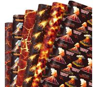 Volcano Lava Wrapping Paper-12 Sheets Lava Eruption Gift Wrapping Paper 6 Design Fire Mountain,Dark Red Magma Texture Pattern Pad for Volcano-Themed Birthdays,Weddings,Bridal/Baby Showers 20'' x 27''
