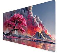 Volcano Mouse Pad Large 900x300x3mm, Cherry Blossoms Gaming Mouse Pad Waterproof Desk Mat with 3MM Stitched Edges, Non-Slip Rubber Base Mousepad Computer Accessories for Gaming, PC, Office -yym250906